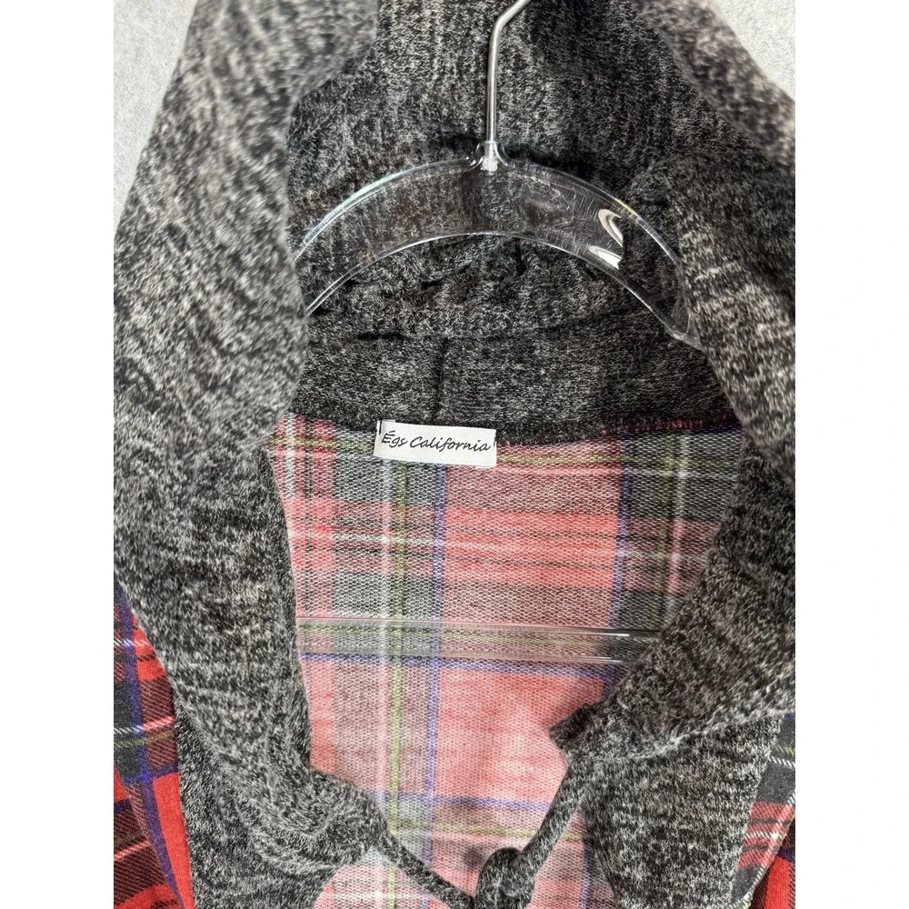 Egs California Cardigan Womens Small Red Plaid Open Front Hooded Sweater Pockets
